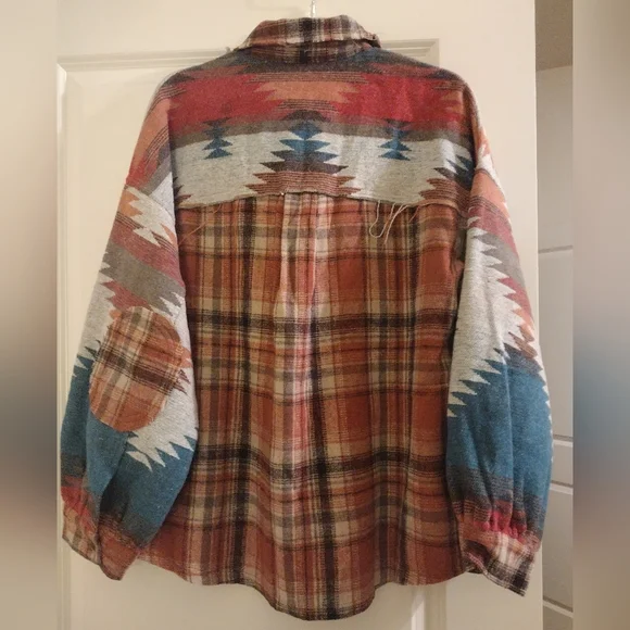 White Birch Orange And Blue Plaid/Aztec Shirt Jacket Size Medium - Picture 5 of 8
